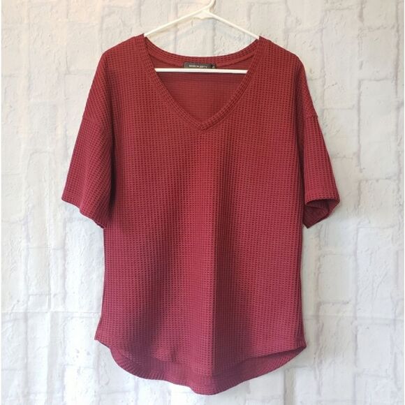 MEROKEETY Waffle Knit Flowy V-neck Tee Small - Picture 1 of 6